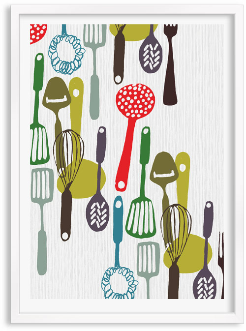 Kitchenware Kitchen Utensils limited edition hand printed hand drawn pop art Silk screen prints by Patrick Edgeley