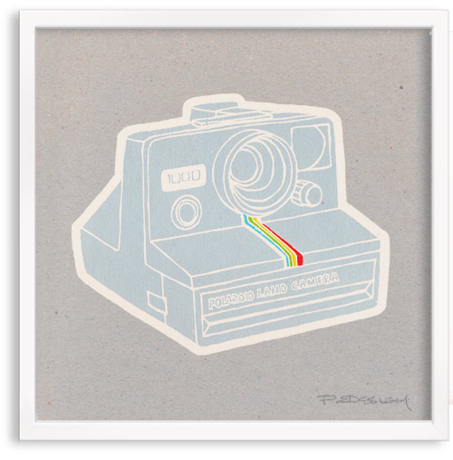 vintage Polaroid camera limited edition hand printed hand drawn pop art Silk screen prints by Patrick Edgeley