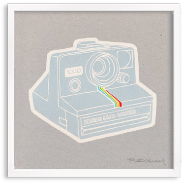 vintage Polaroid Camera limited edition hand printed hand drawn pop art Silk screen prints by Patrick Edgeley