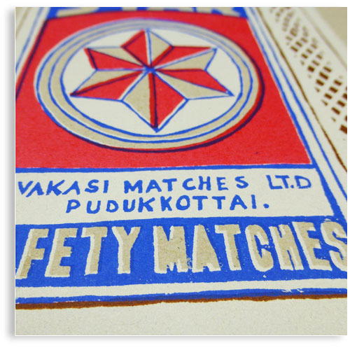 vintage Indian Matchbox limited edition hand printed hand drawn pop art Silk screen prints by Patrick Edgeley